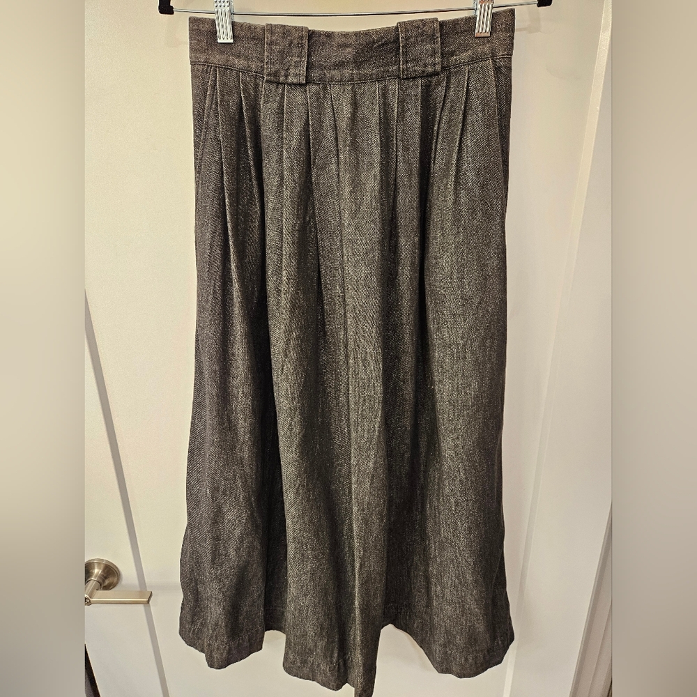Vintage - Ralph Lauren 80's Light Grey Cotton Denim Midi Skirt - Size 10